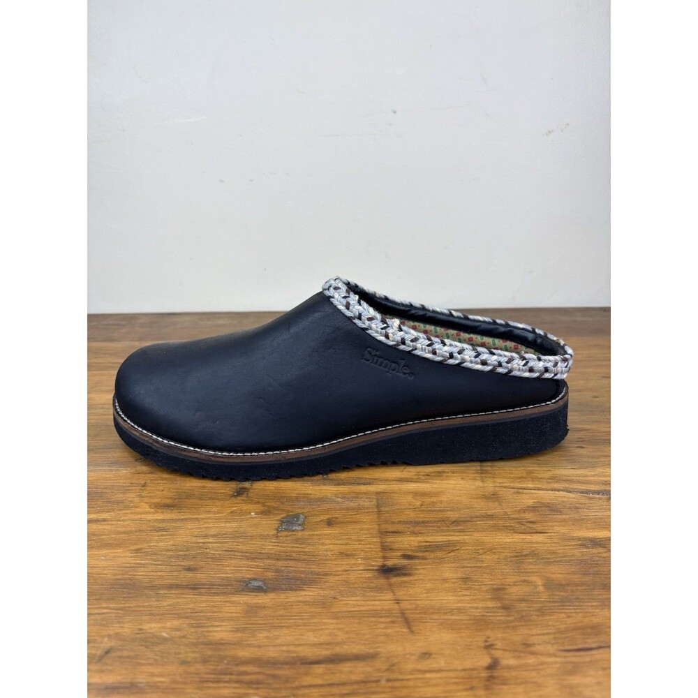 Simple Shoes Original Clog Black Leather Braided Trim Mule Men 14 M Women 16 - Picture 10 of 13